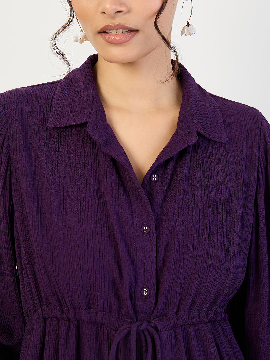 Deep Purple Crinkled Button Down Maxi Dress