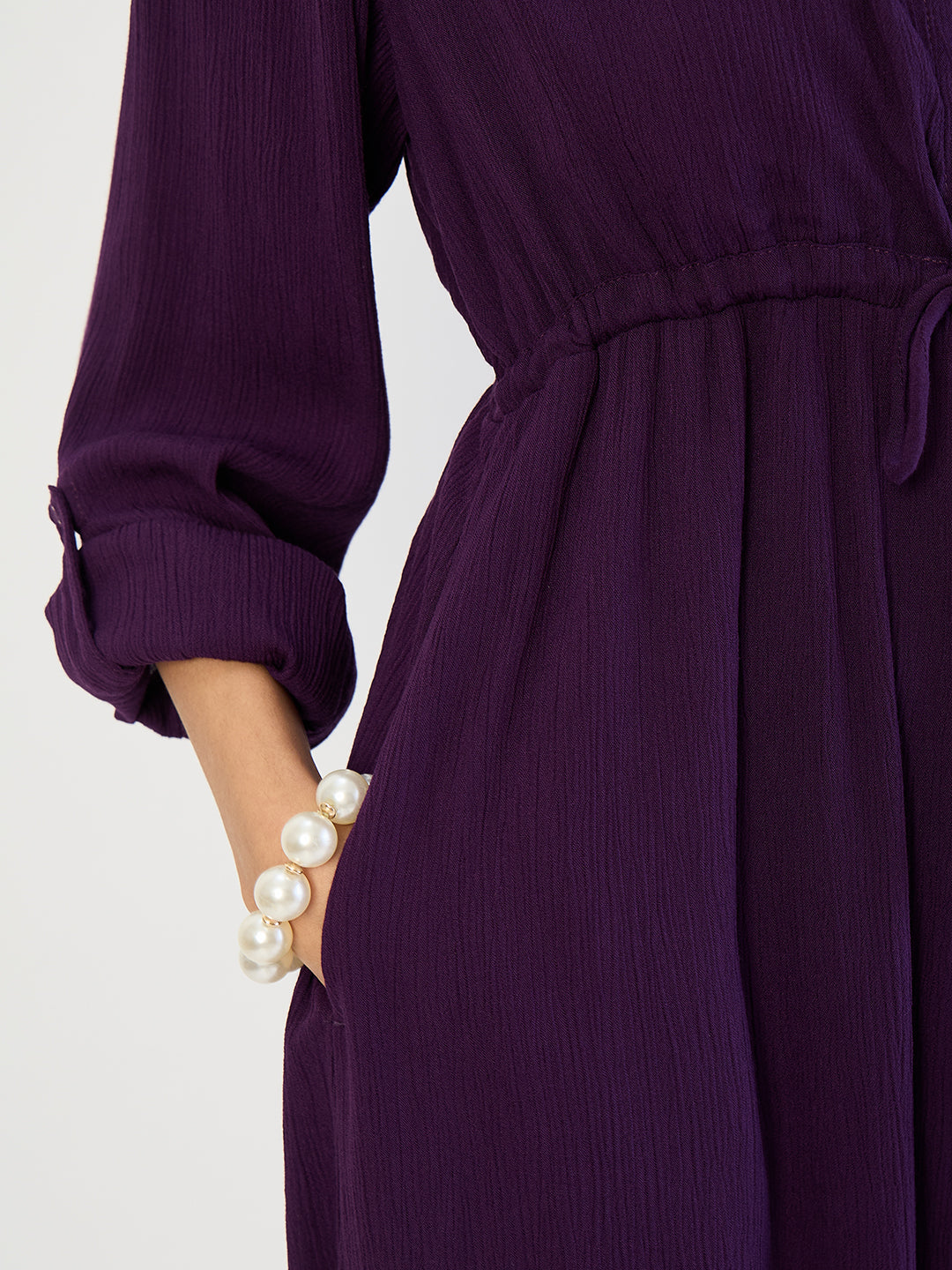 Deep Purple Crinkled Button Down Maxi Dress