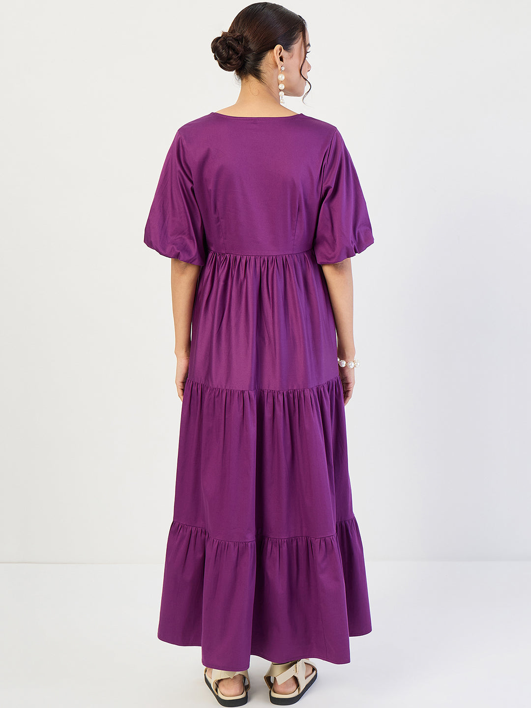 Purple Cotton Tiered Maxi Dress