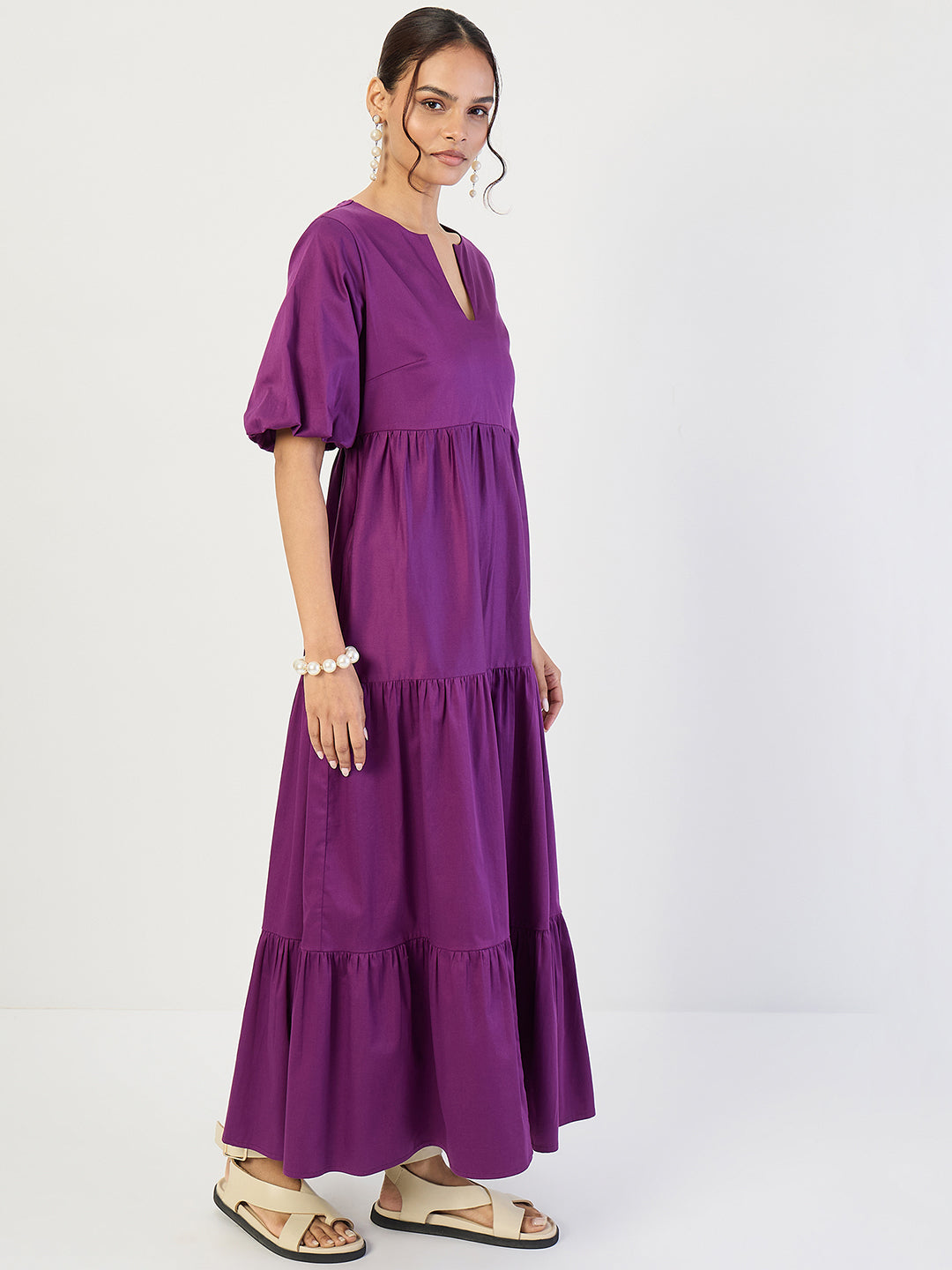 Purple Cotton Tiered Maxi Dress