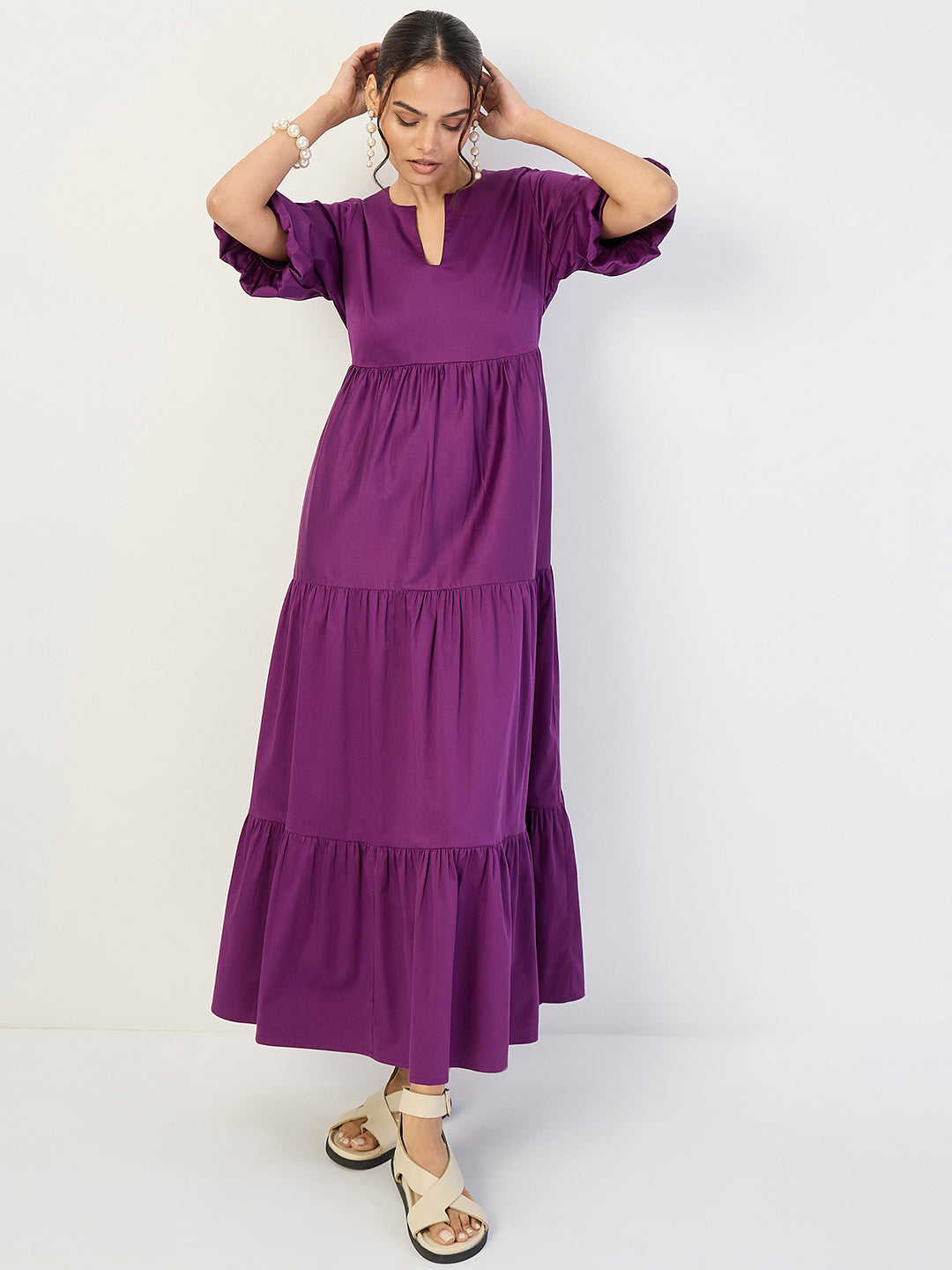 Purple Cotton Tiered Maxi Dress