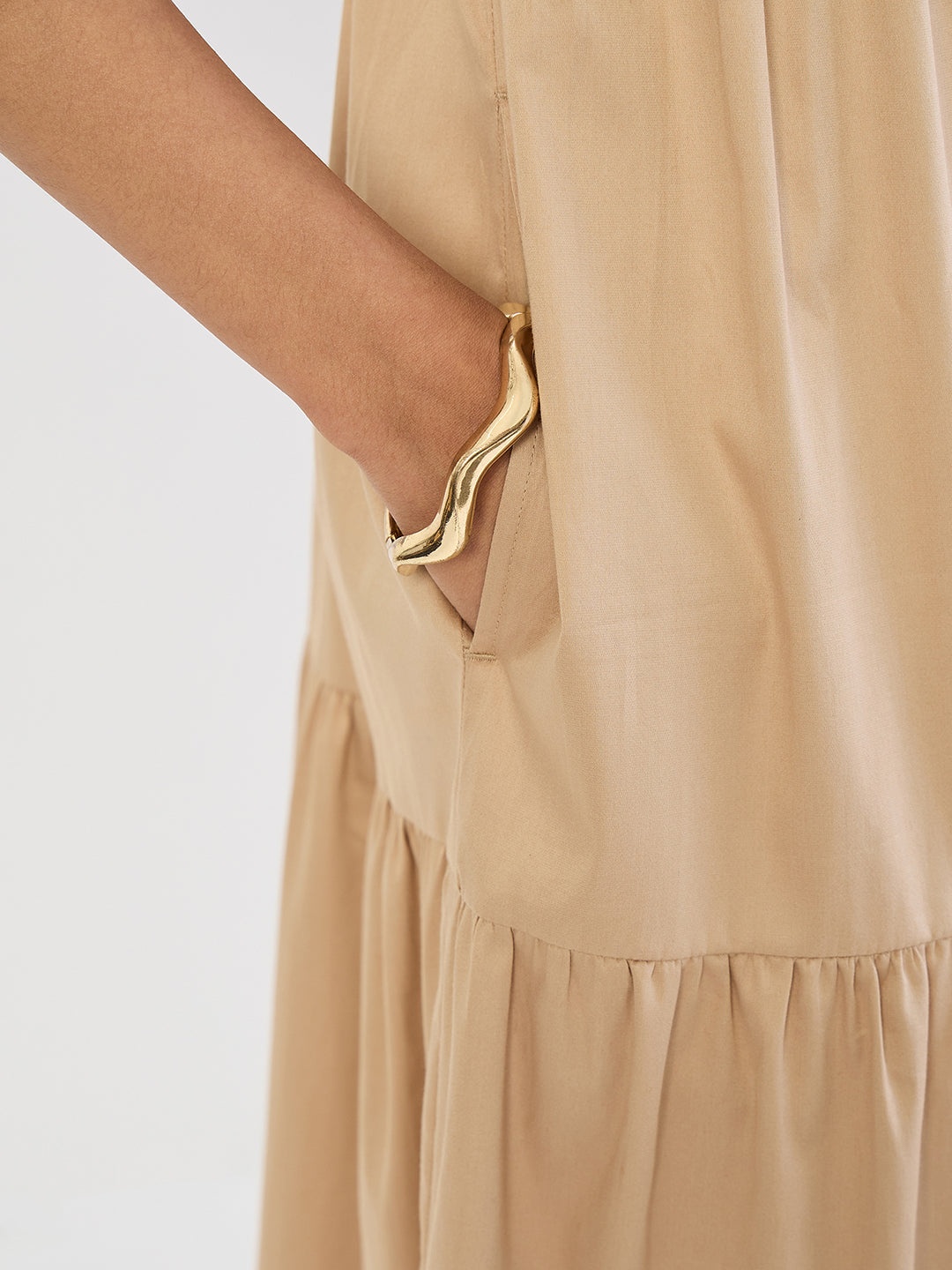 Beige Cotton Tiered Maxi Dress