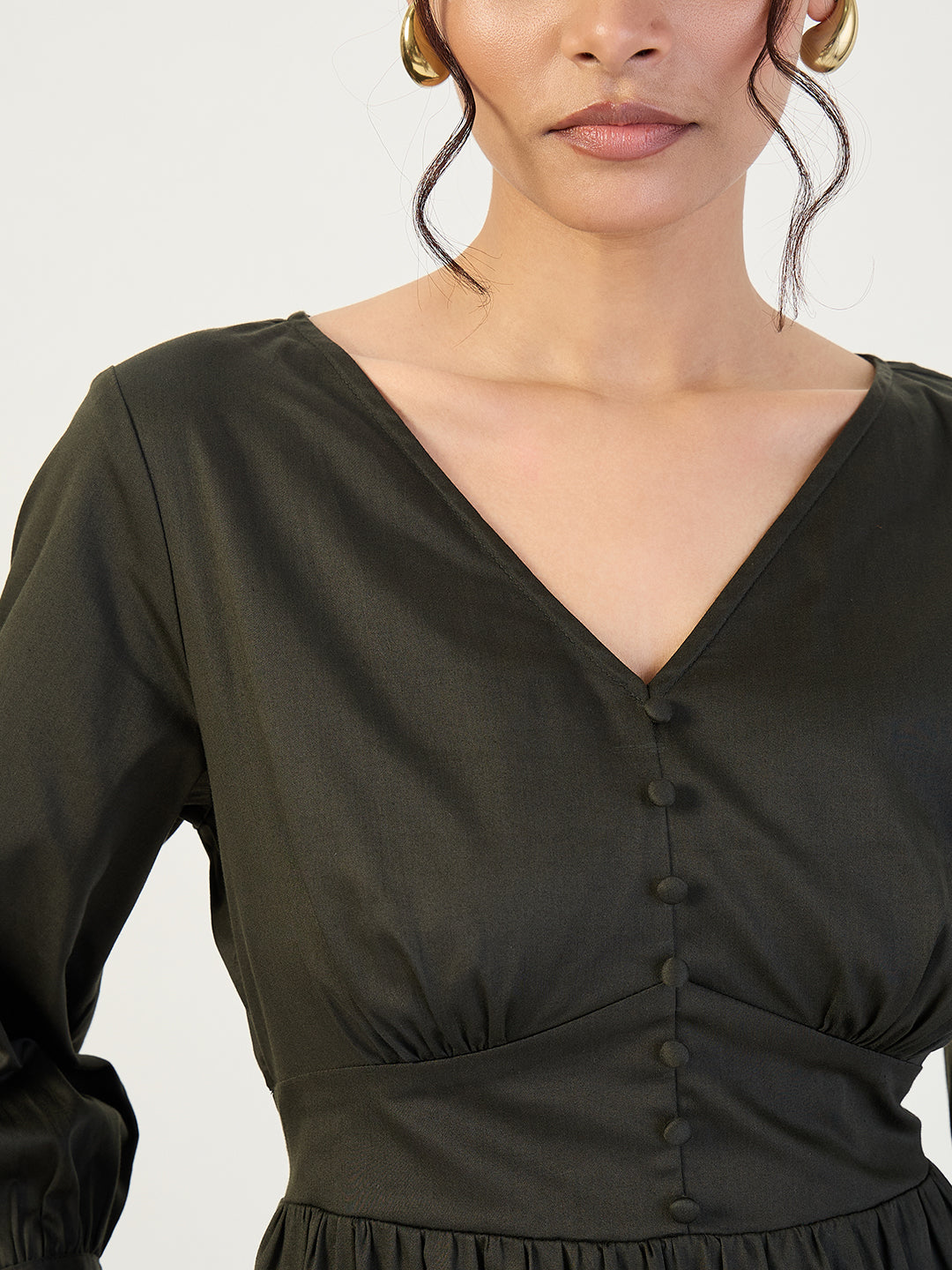 Olive Cotton Corset Detailing Maxi Dress