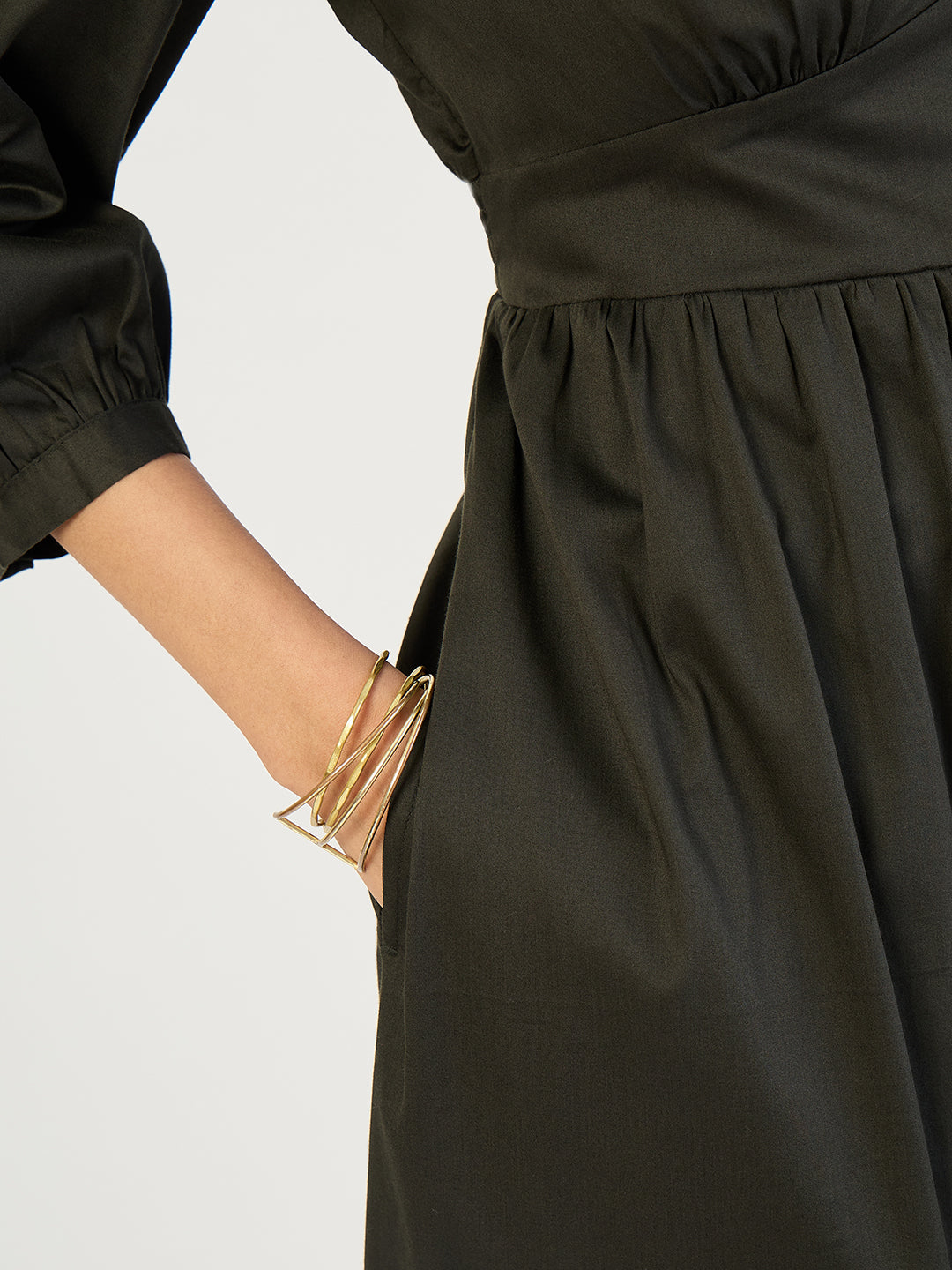 Olive Cotton Corset Detailing Maxi Dress