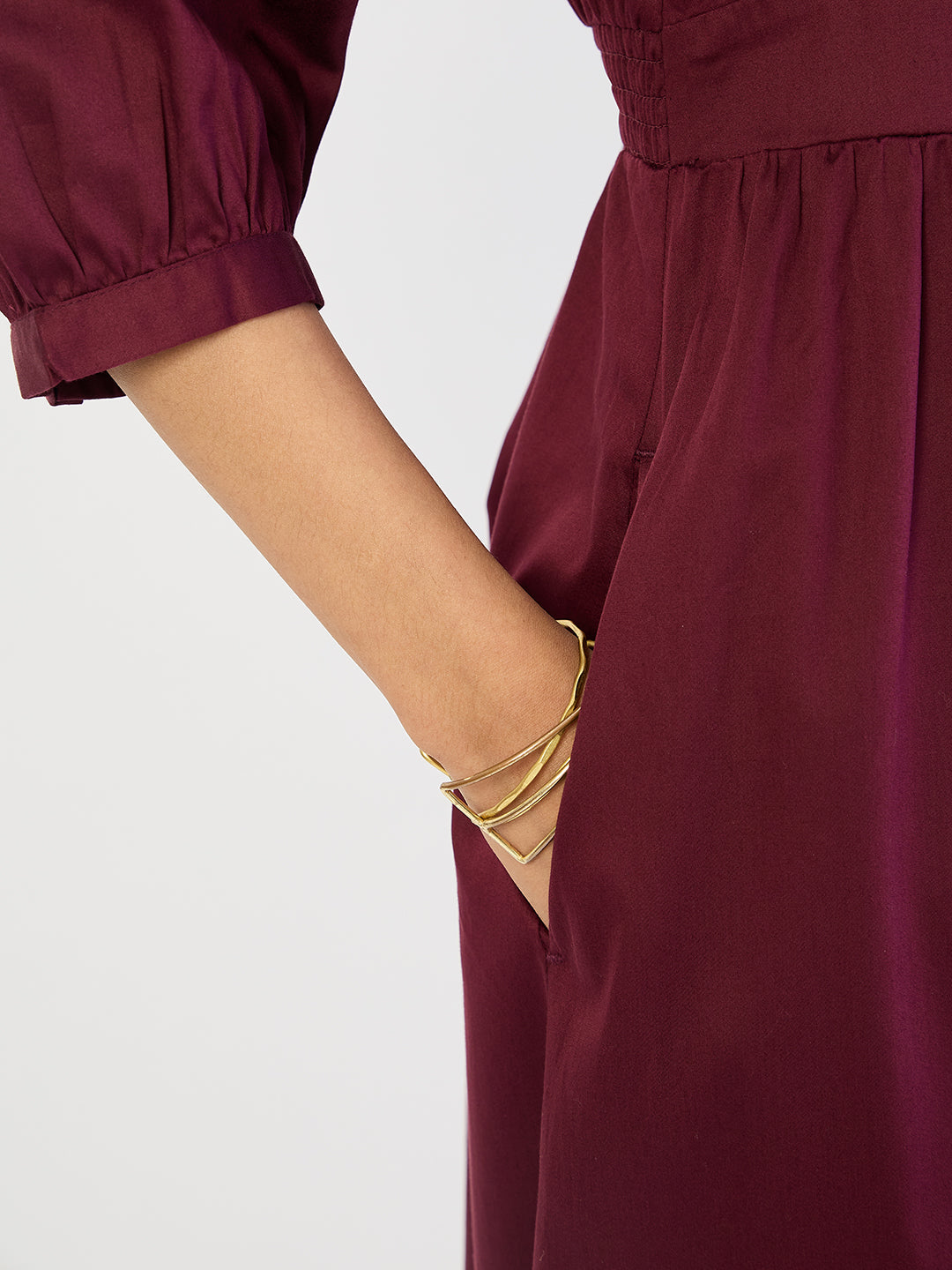 Wine Cotton Corset Detailing Maxi Dress