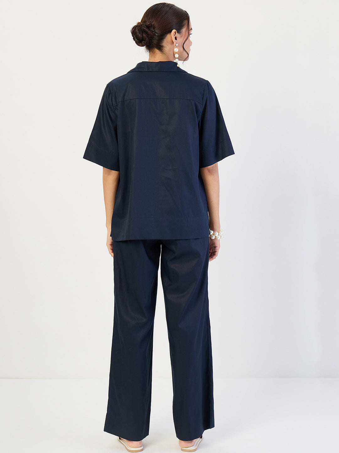 Navy Cotton Pin Tuck Detail Co-Ord Set