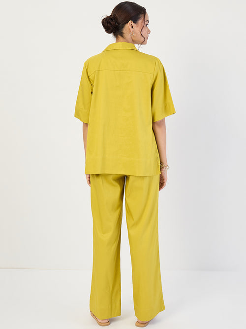 Citrine Green Cotton Pin Tuck Detail Co-Ord Set