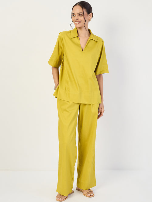 Citrine Green Cotton Pin Tuck Detail Co-Ord Set