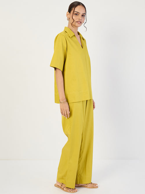 Citrine Green Cotton Pin Tuck Detail Co-Ord Set