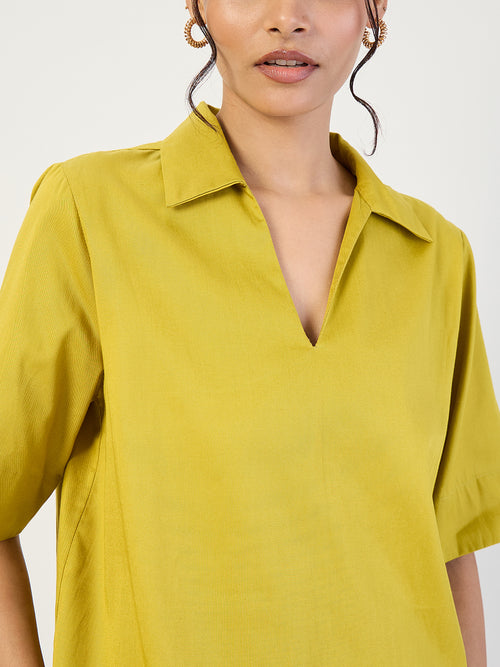 Citrine Green Cotton Pin Tuck Detail Co-Ord Set