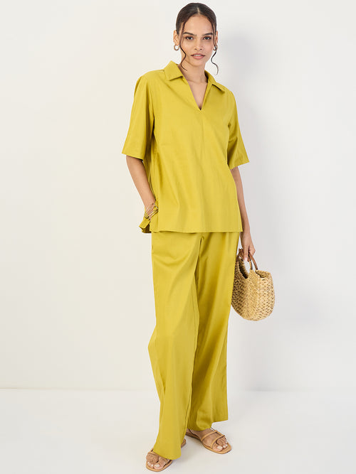 Citrine Green Cotton Pin Tuck Detail Co-Ord Set