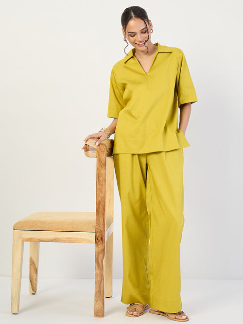 Citrine Green Cotton Pin Tuck Detail Co-Ord Set