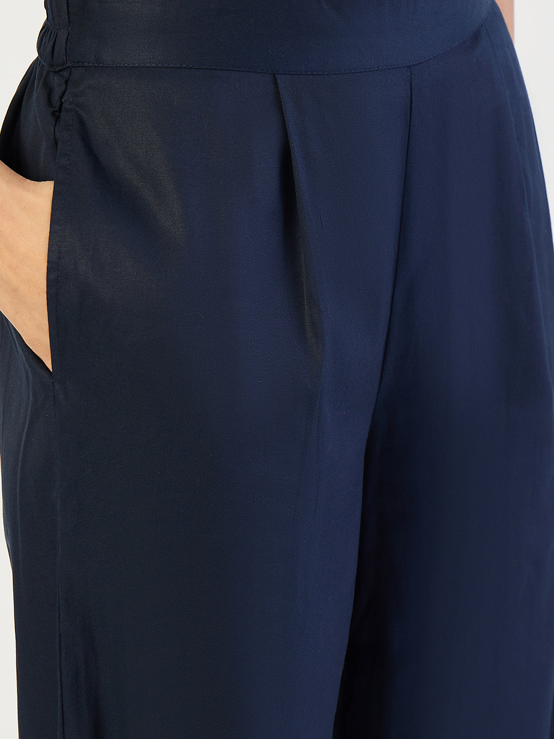 Navy Cotton Pin Tuck Detail Co-Ord Set