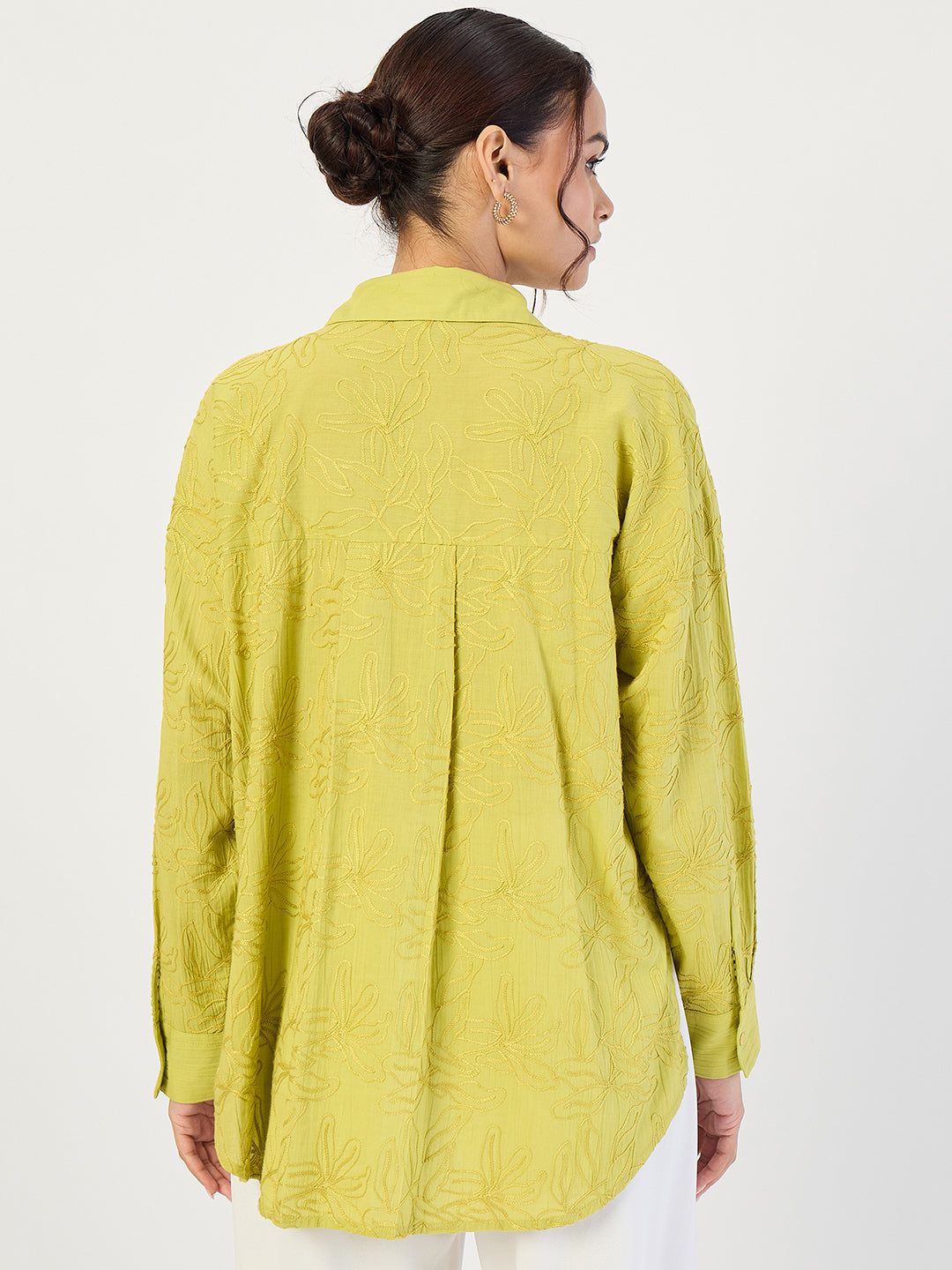 Citrine Green Embroidered Cotton Shirt
