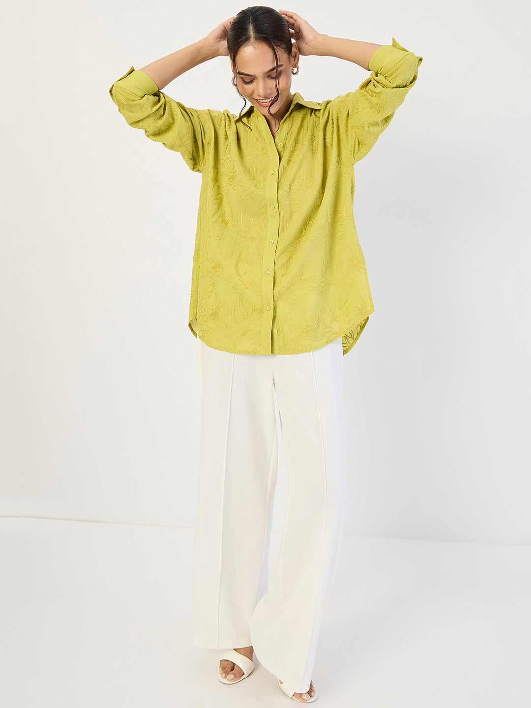 Citrine Green Embroidered Cotton Shirt