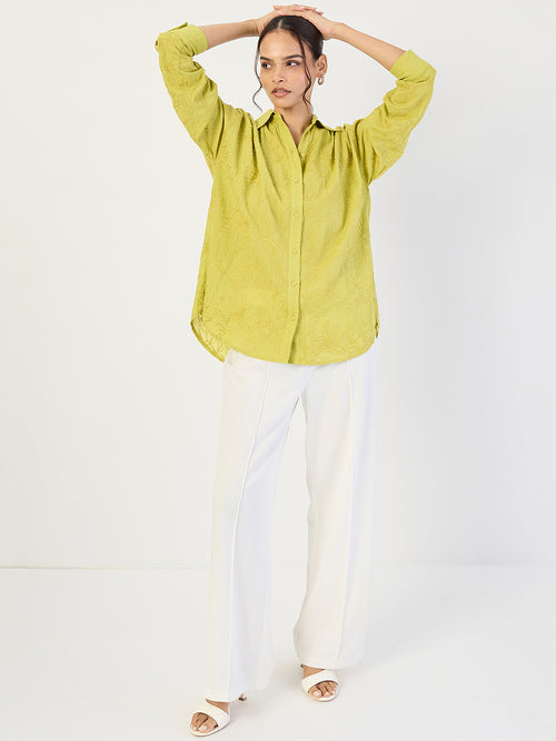 Citrine Green Embroidered Cotton Shirt