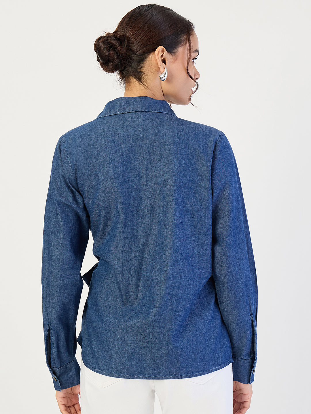 Navy Blue Denim Wrap Top