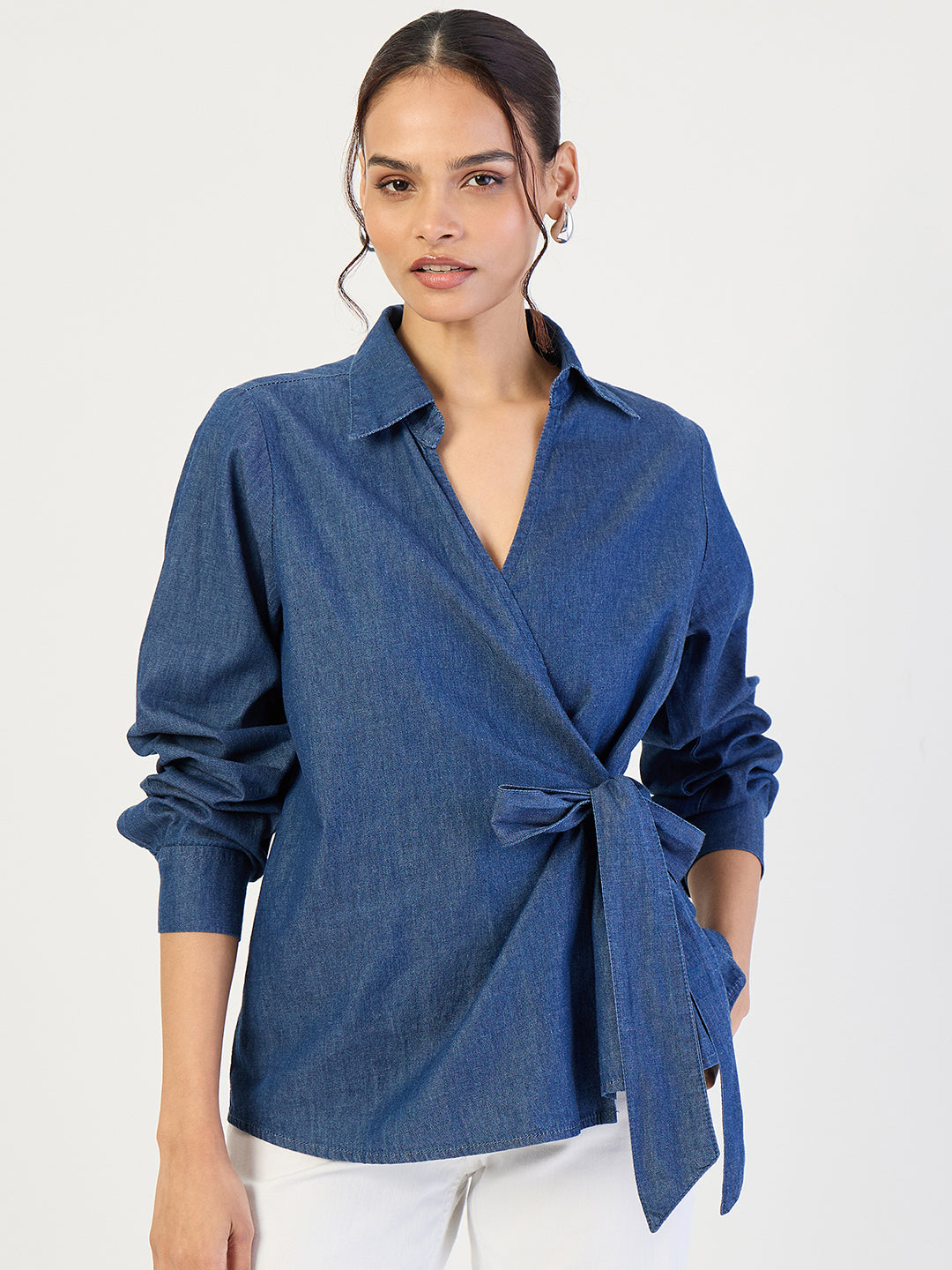 Navy Blue Denim Wrap Top