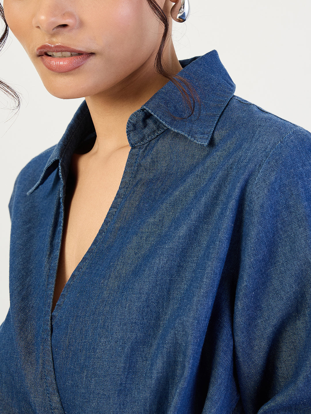 Navy Blue Denim Wrap Top