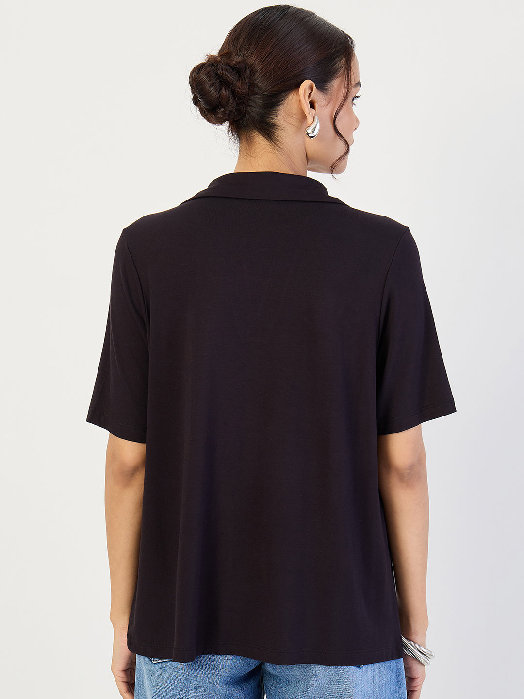 Bamboo Black Knit Collared T-Shirt