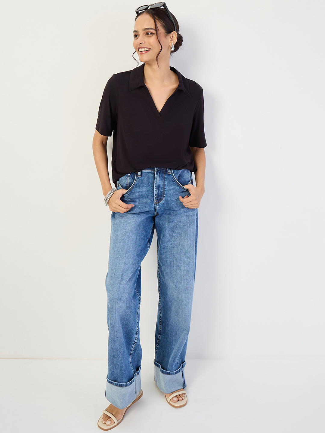 Bamboo Black Knit Collared T-Shirt