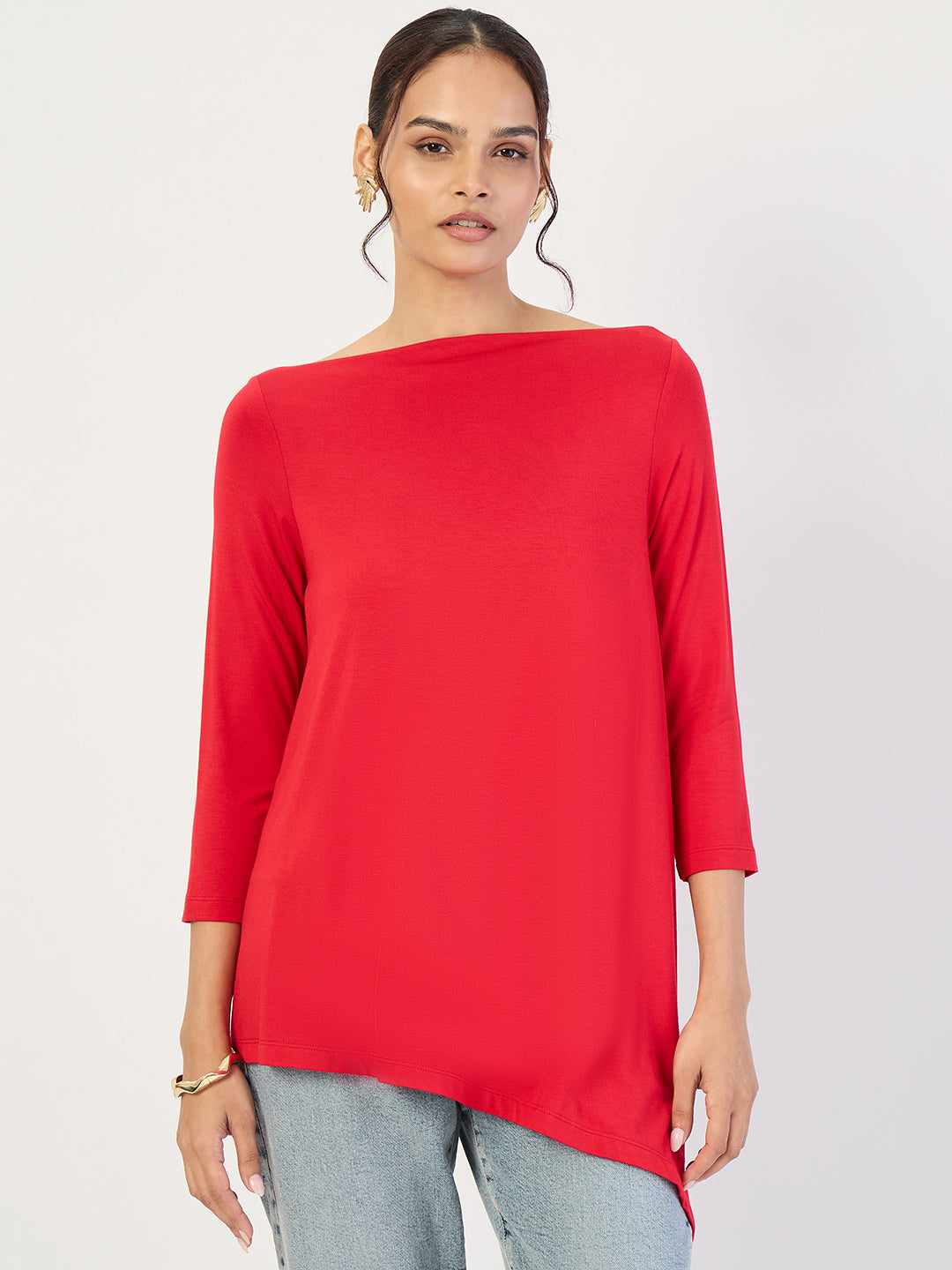 Red Asymmetric Hem Top