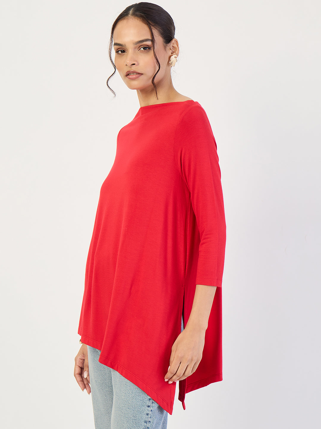 Red Asymmetric Hem Top