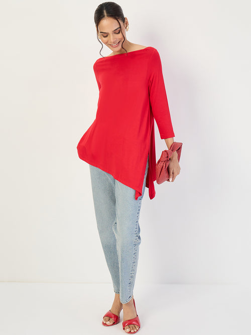 Red Asymmetric Hem Top