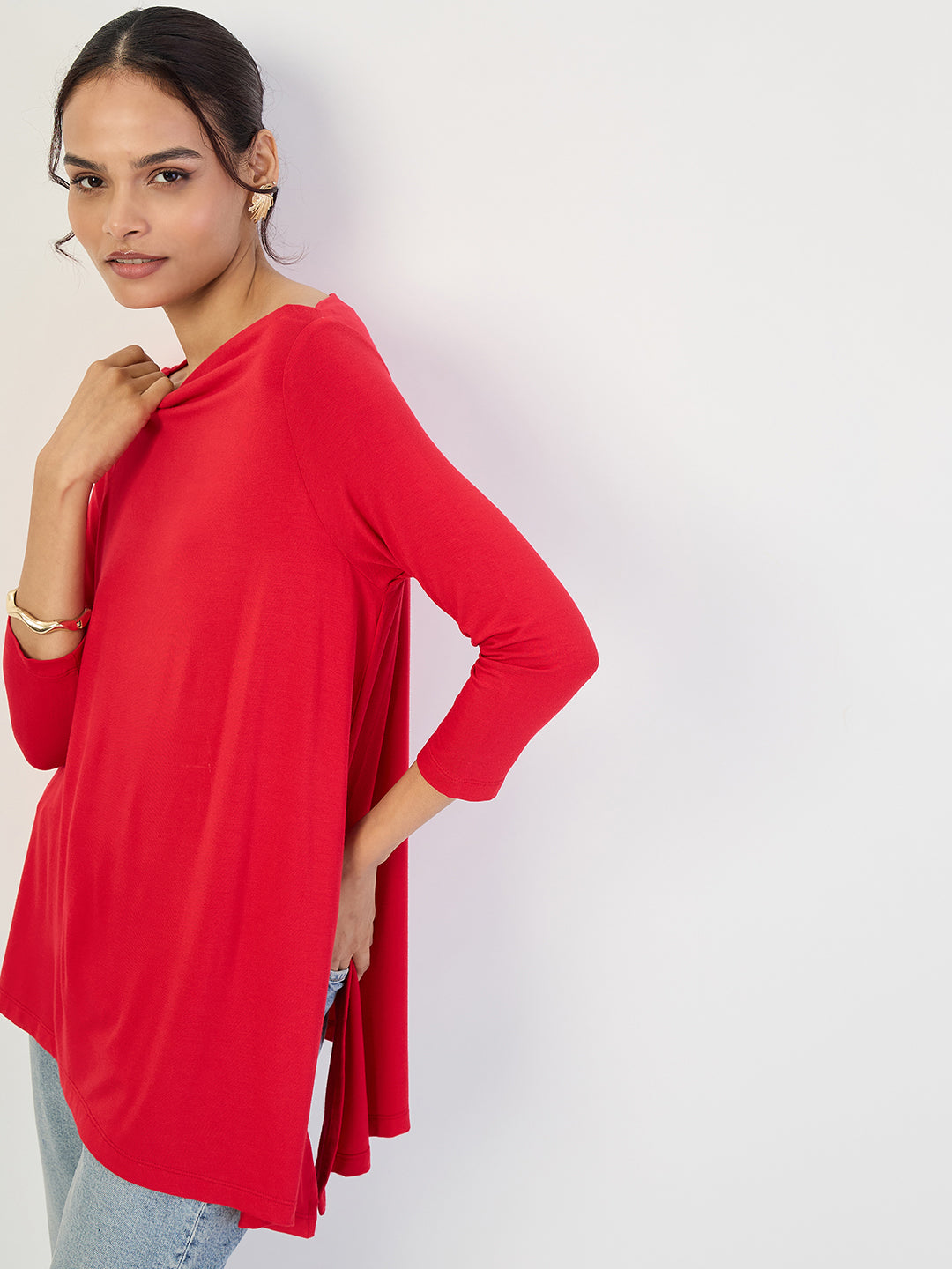 Red Asymmetric Hem Top