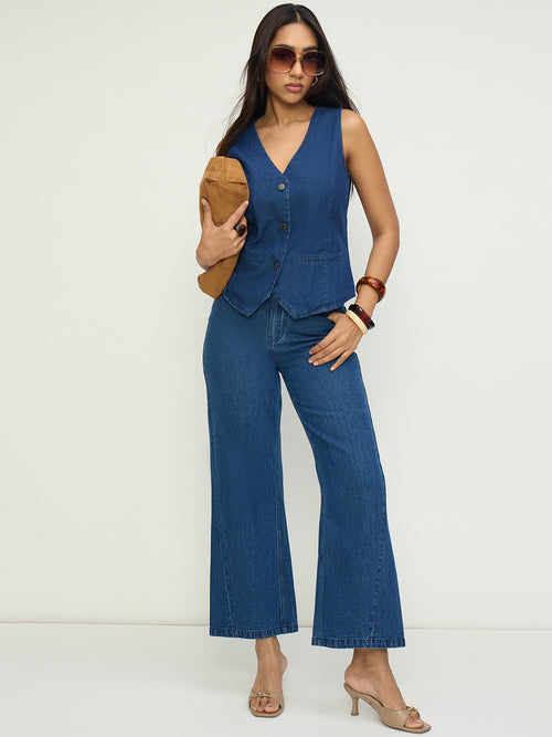 Navy Blue Flare Fit High-Rise Jeans