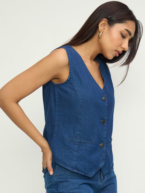Navy Blue Denim Vest