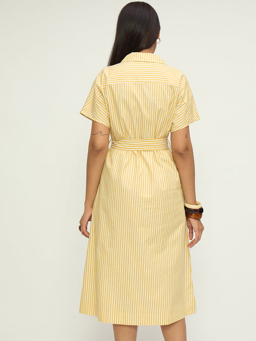 Yellow Stripe Button Down Midi Dress