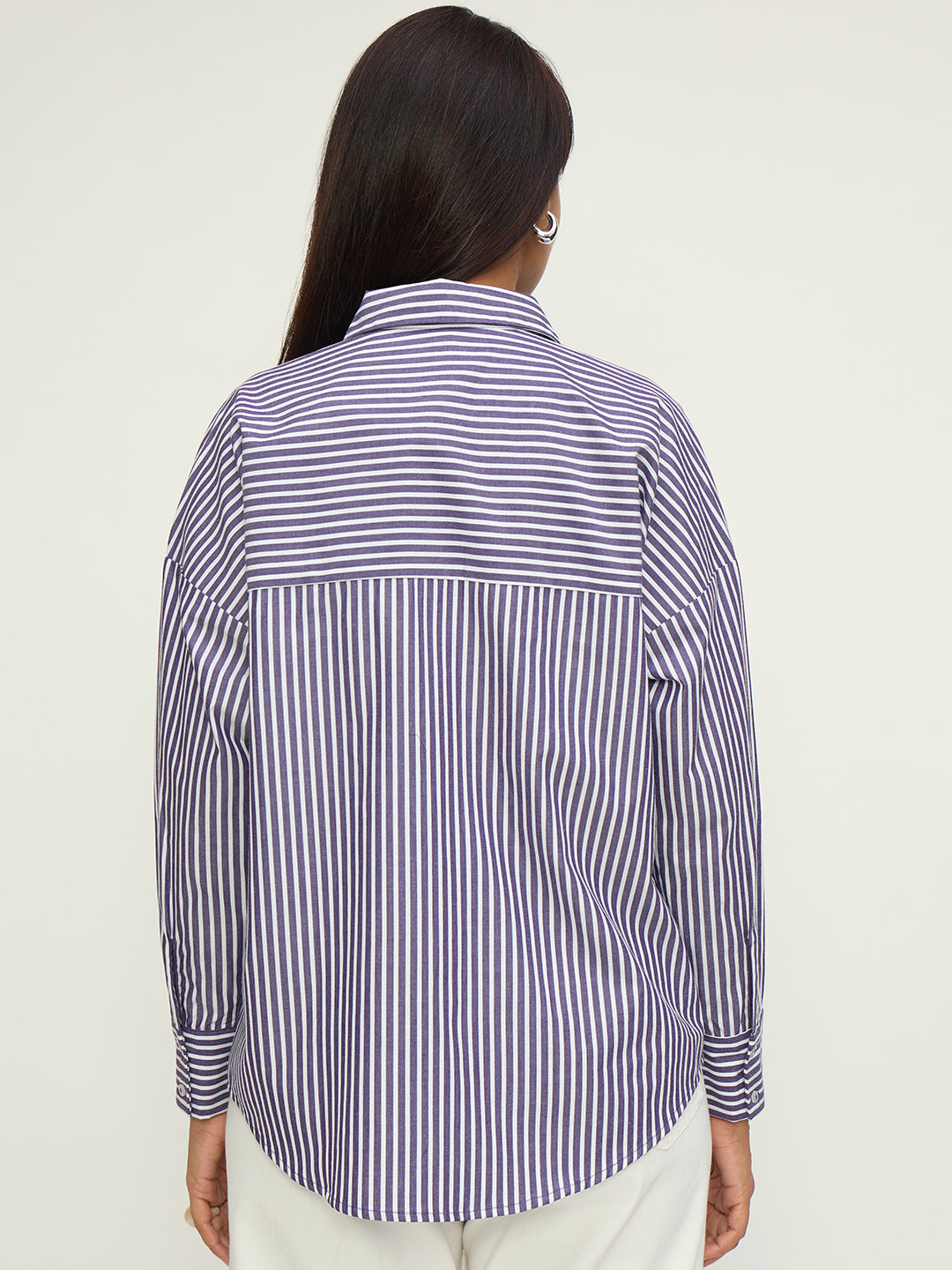 Purple Stripe Dual Pocket Oversized Shirt