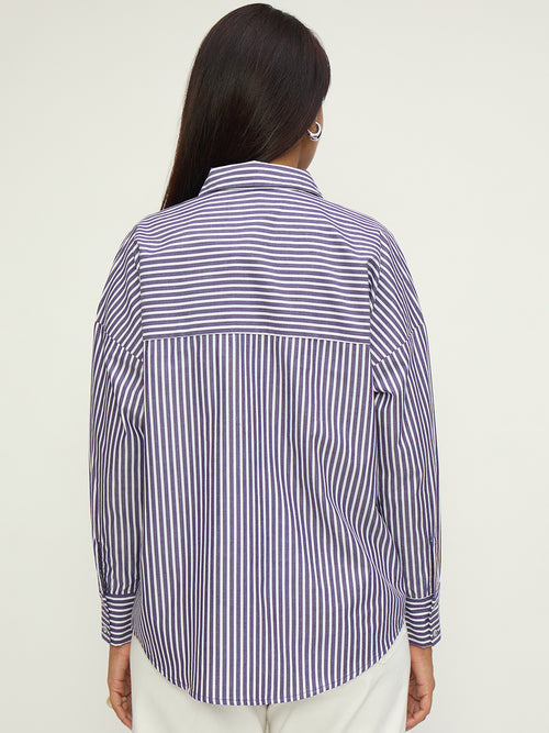 Purple Stripe Dual Pocket Oversized Shirt