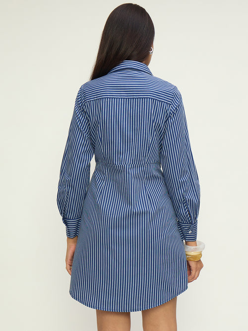 Navy Stripe Knot Detail Mini Dress