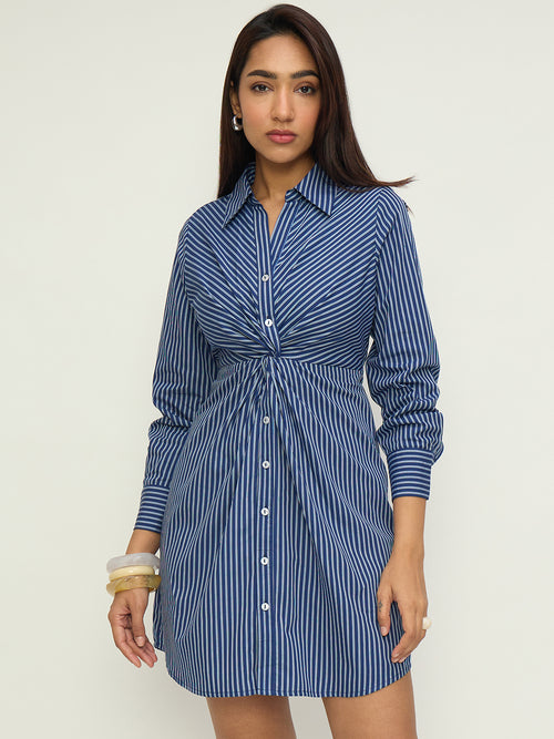 Navy Stripe Knot Detail Mini Dress