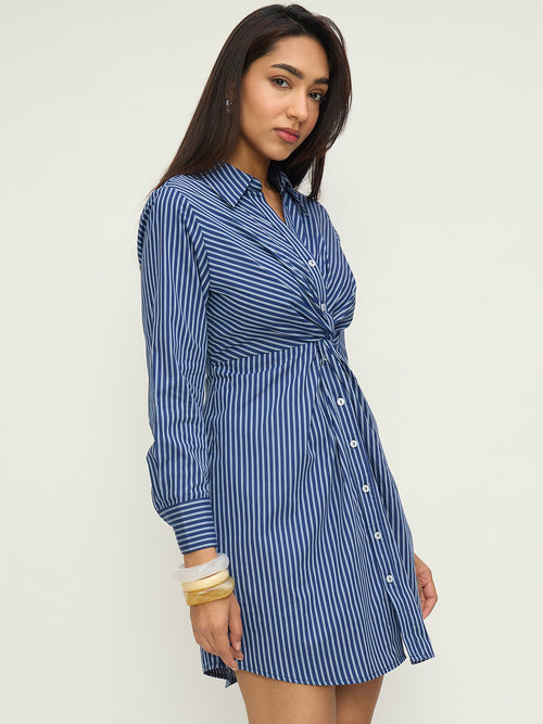Navy Stripe Knot Detail Mini Dress