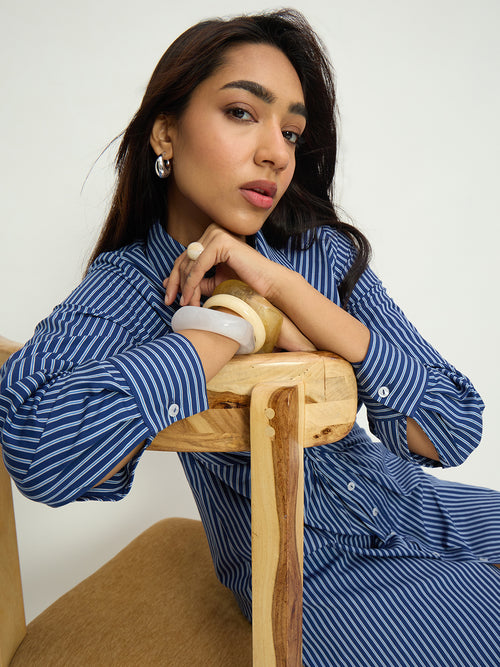 Navy Stripe Knot Detail Mini Dress