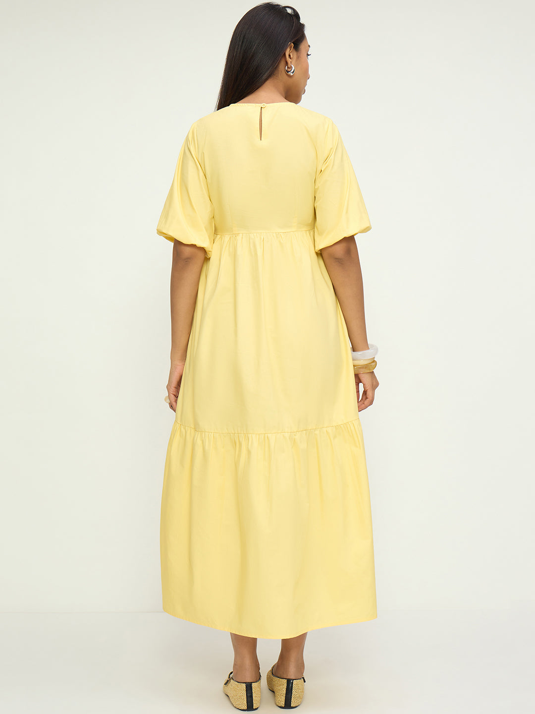 Butter Yellow Poplin Tiered Maxi Dress