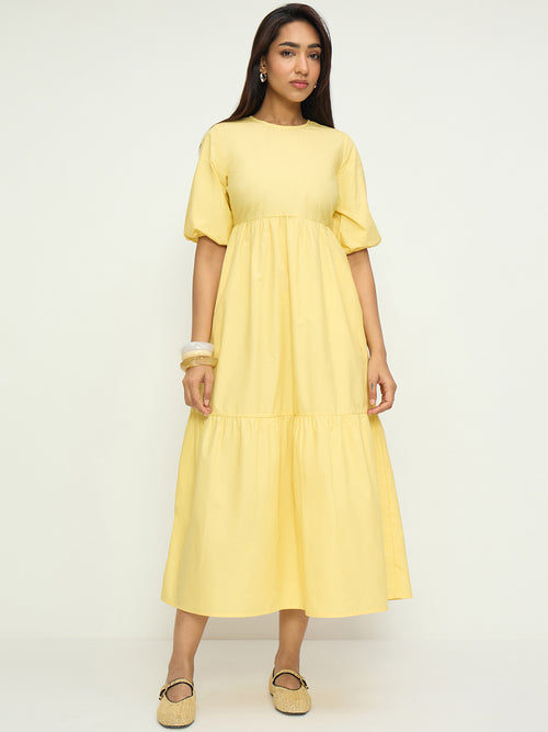 CrispCotton Yellow Tiered Dress