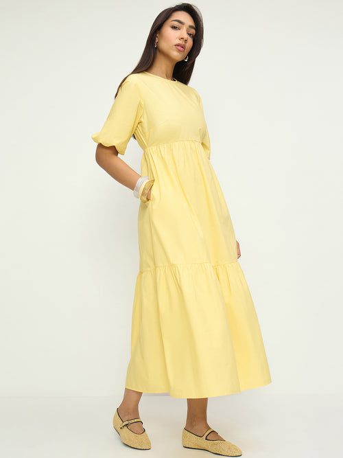 CrispCotton Yellow Tiered Dress
