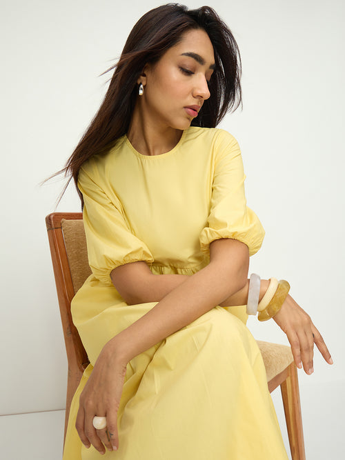 CrispCotton Yellow Tiered Dress
