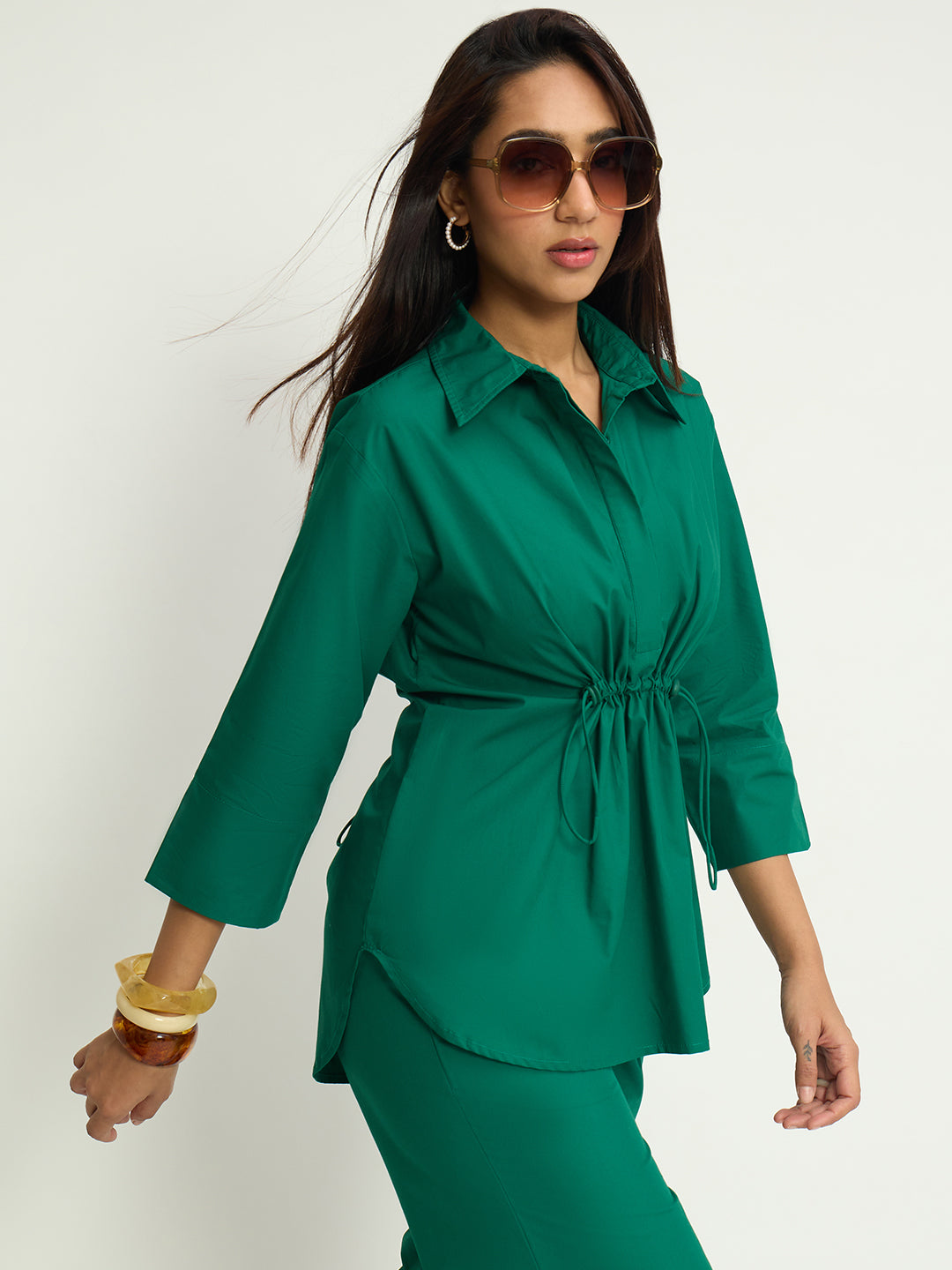 Green Poplin Shirt Co-Ord Set