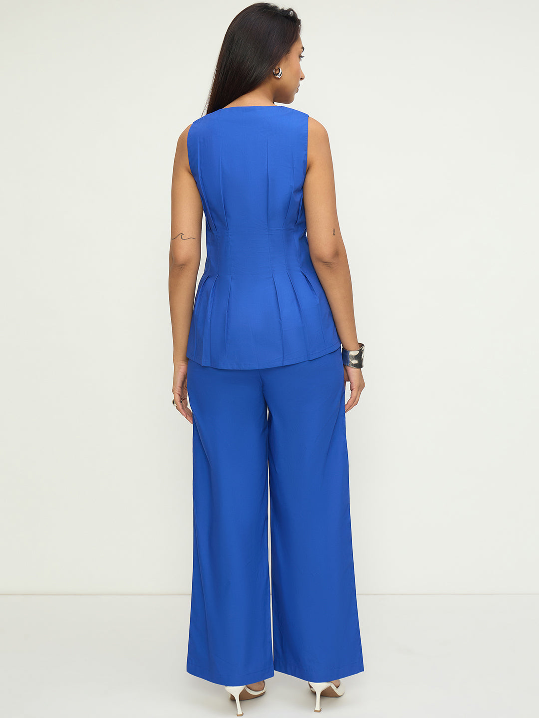 Royal Blue Poplin Pleat Detail Co-Ord Set