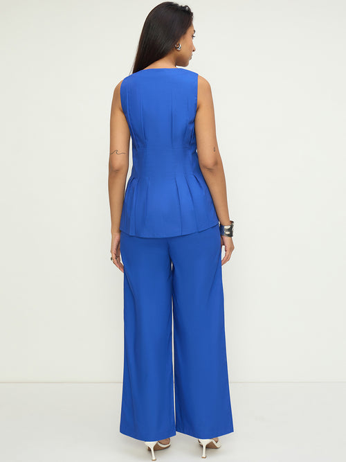Royal Blue Poplin Pleat Detail Co-Ord Set