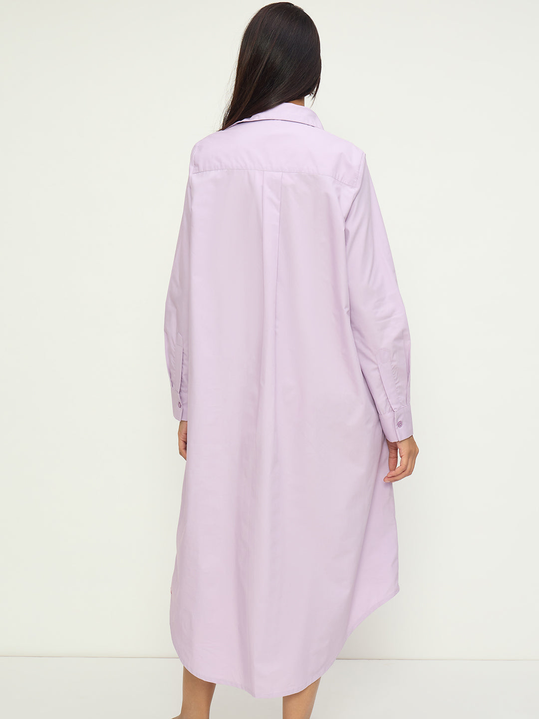 CrispCotton Lilac Asymmetrical Shirt Midi Dress