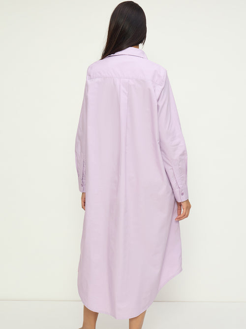 CrispCotton Lilac Asymmetrical Shirt Midi Dress