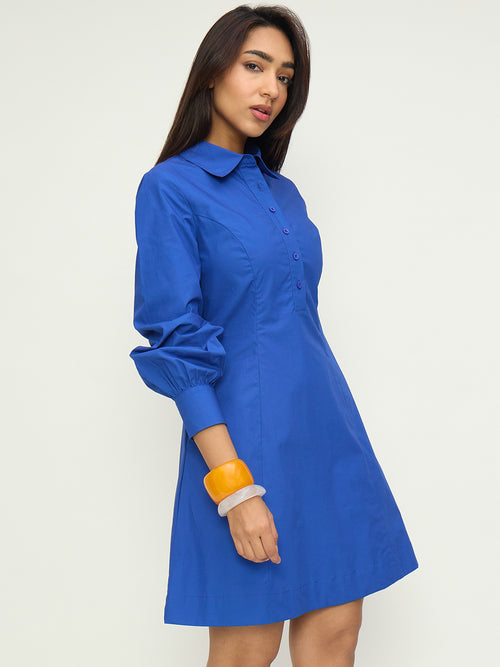 CrispCotton Royal Blue Panel Detail Mini Dress