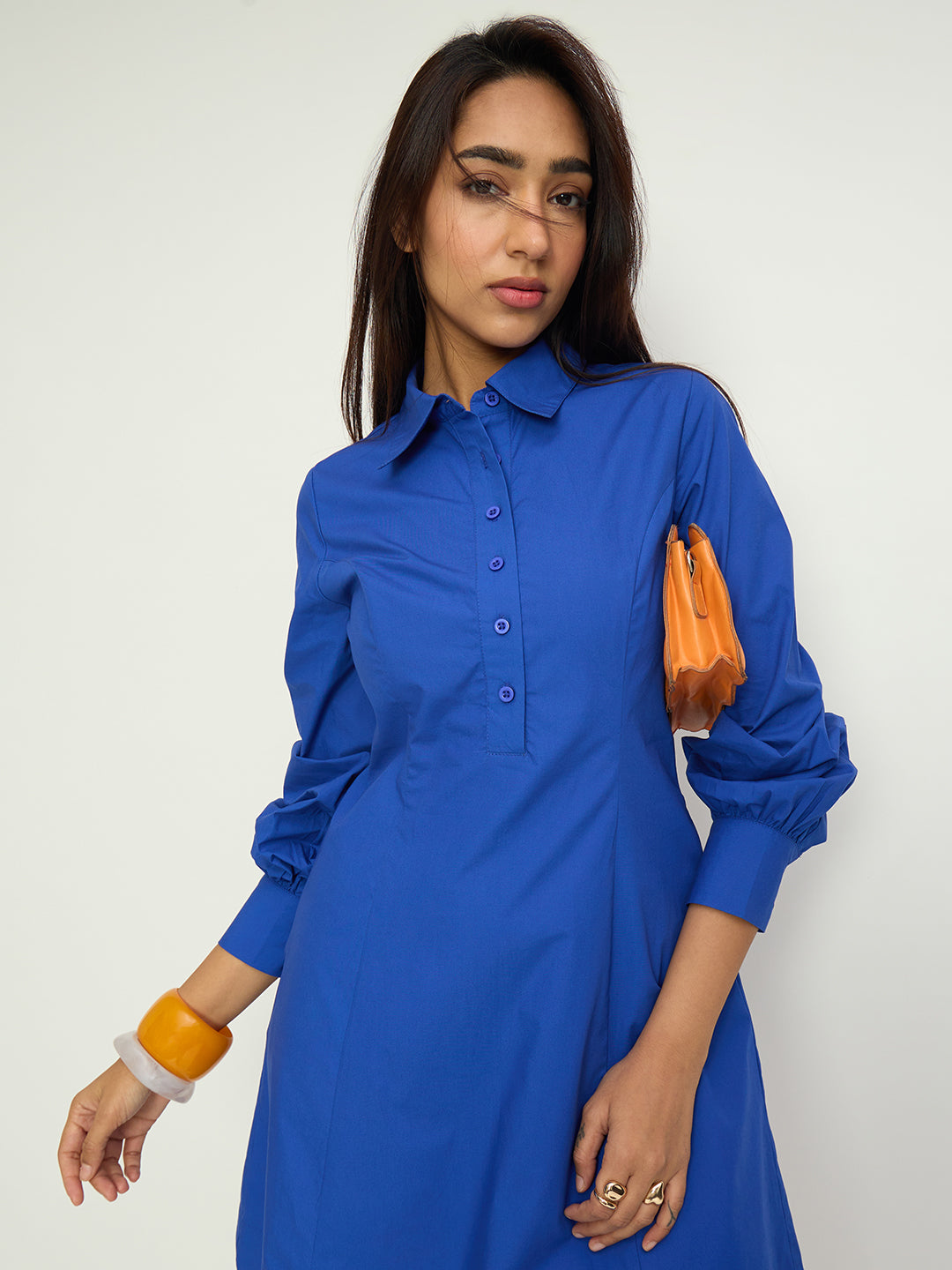 CrispCotton Royal Blue Panel Detail Mini Dress