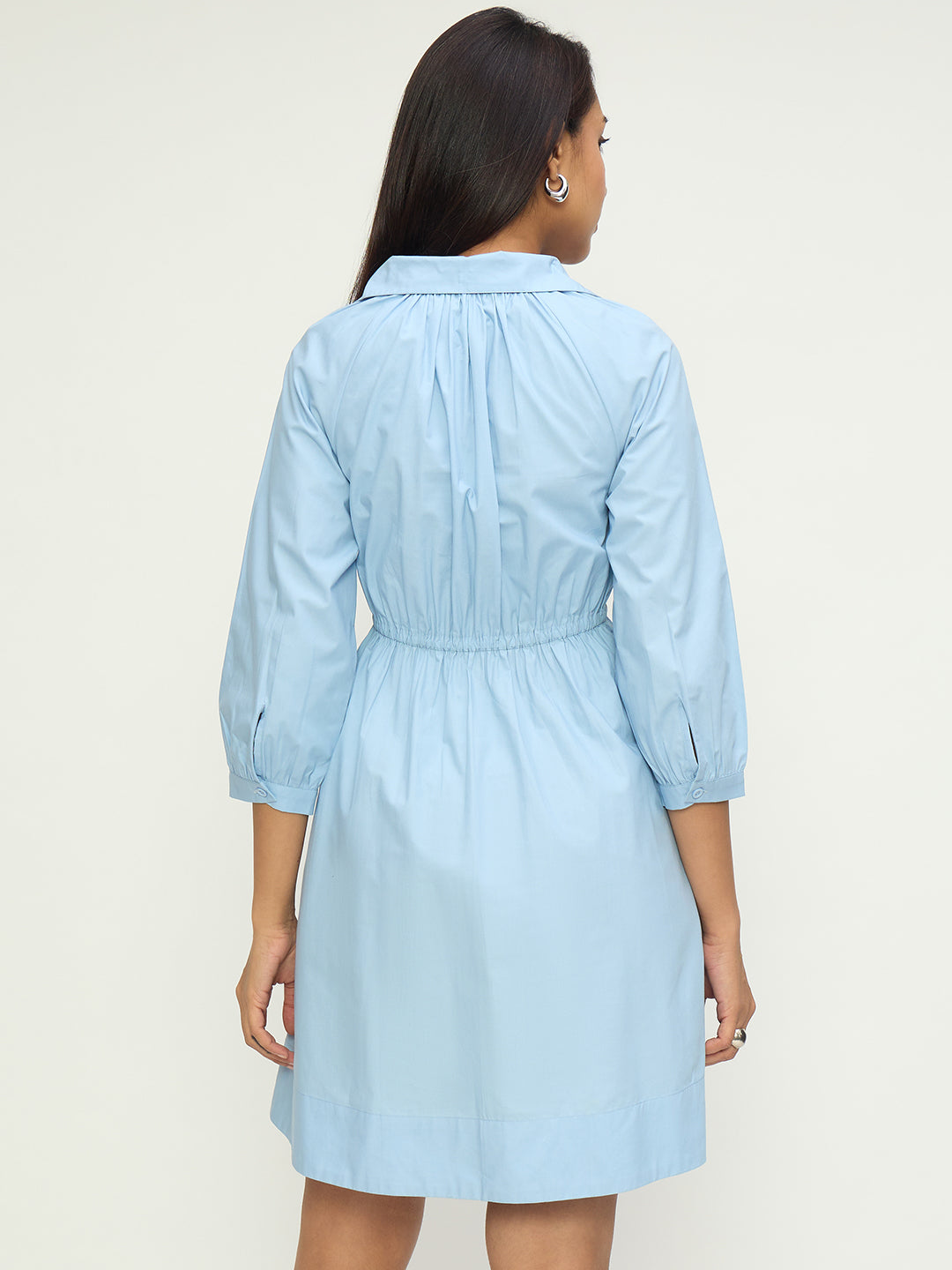 Powder Blue Poplin Shirt Mini Dress